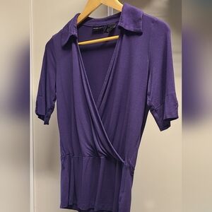 New York & Company Purple Wrap Top XS